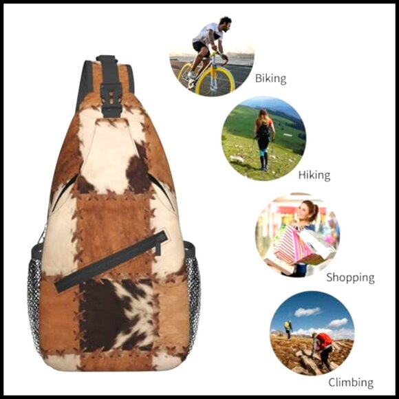 Cow Print Sling Backpack Crossbody Daypack Adjustable Strap Water Resistant